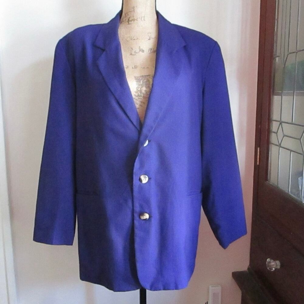 Vintage Contempo Casuals Blazer Small Purple Black Plaid Power Boxy Jacket 80s - Picture 3 of 16